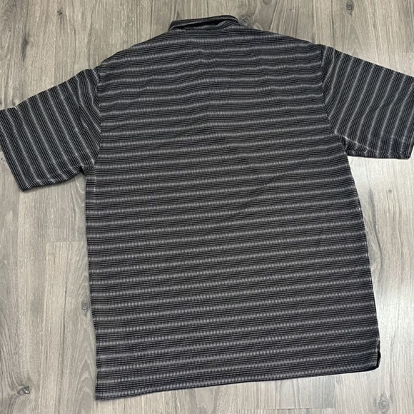 Nike Golf Dri Fit Polo Shirt Striped Textured Black Mens Large Swoosh - Picture 7 of 7